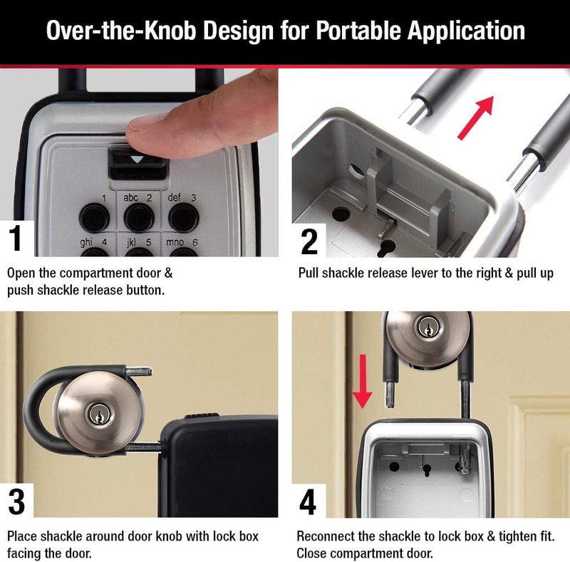 MasterLock Black Outdoor Key Lock Box with Push Buttons to Hide a Key, Easily Set, Share, and Change Combination for Tenants, Guests, Clients, Move Between Listings, 5422E - Image 2